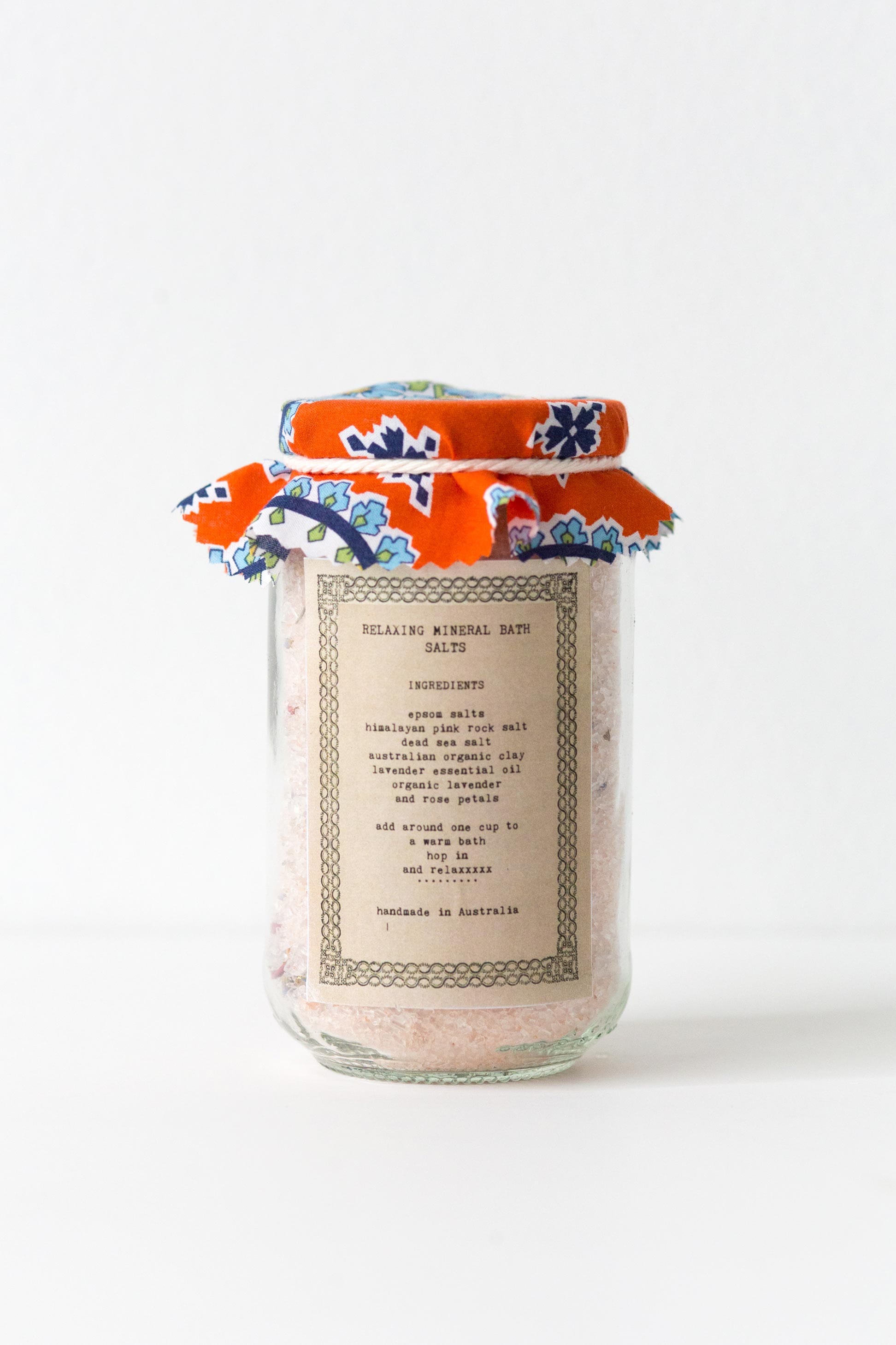 Relaxing mineral bath salts in a jar