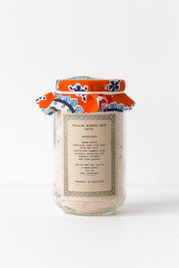 Relaxing mineral bath salts in a jar
