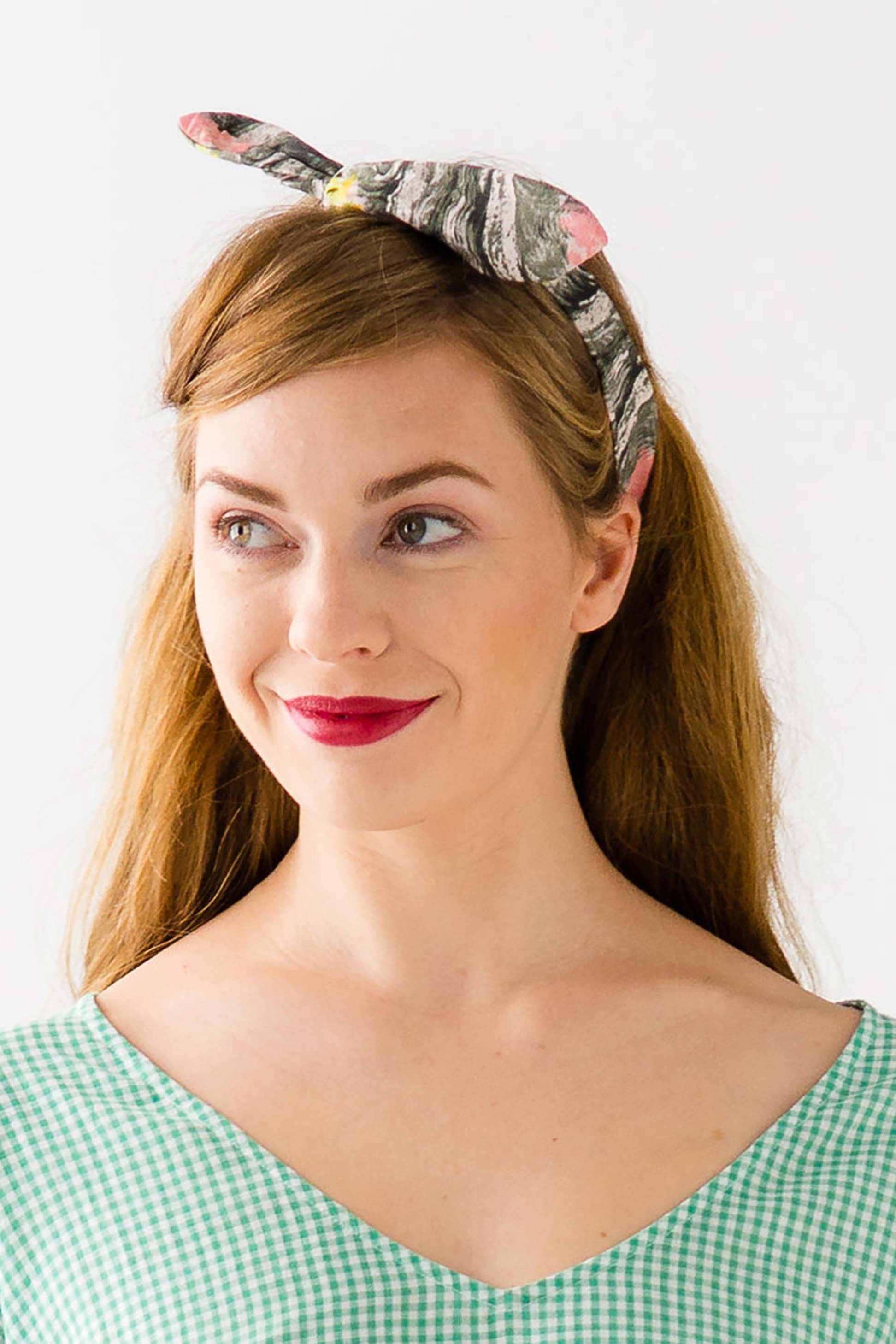 Woman wearing floral headband