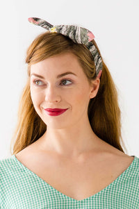 Woman wearing floral headband
