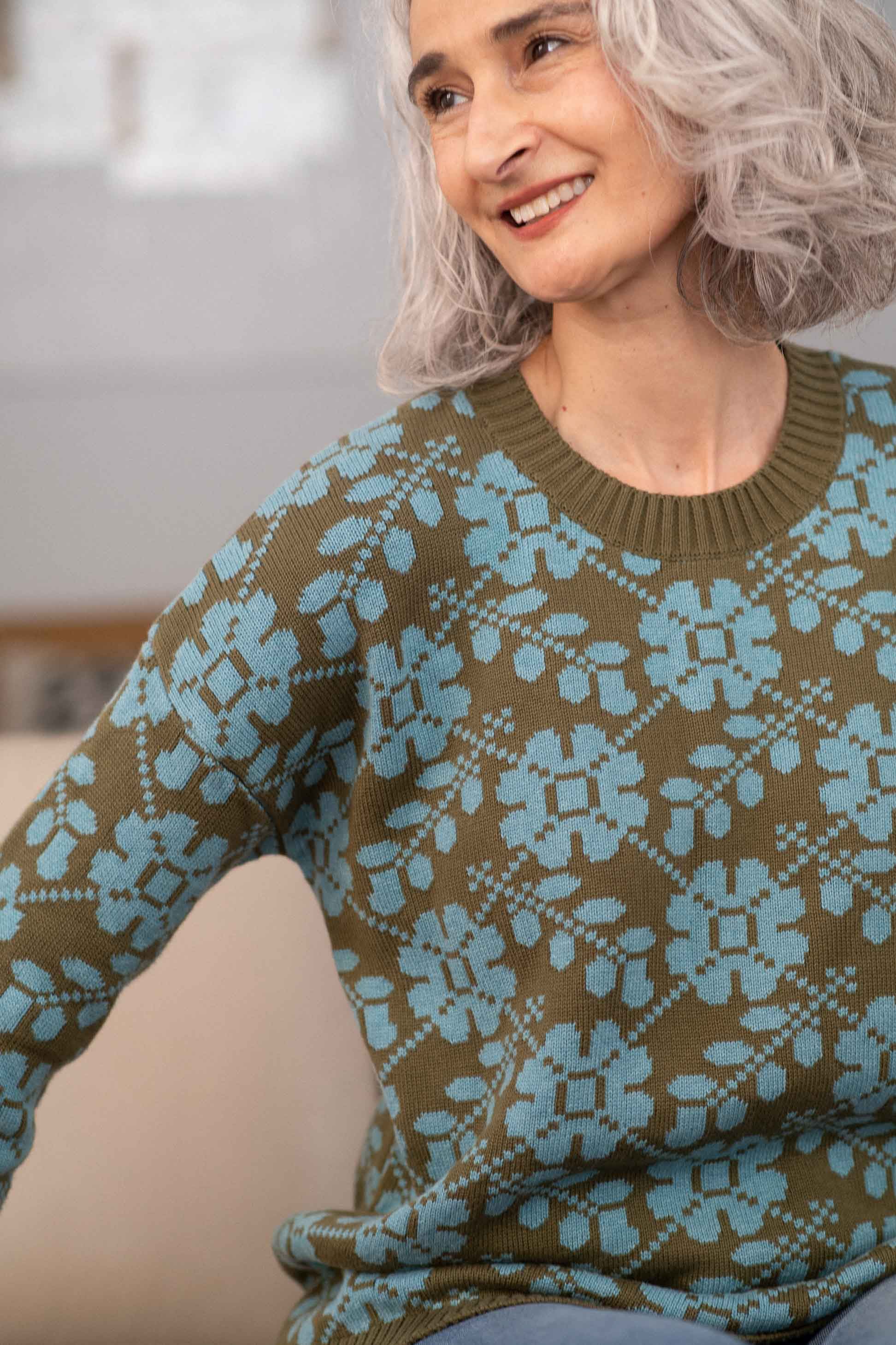 Agnes Jumper Floral Grid *organic cotton