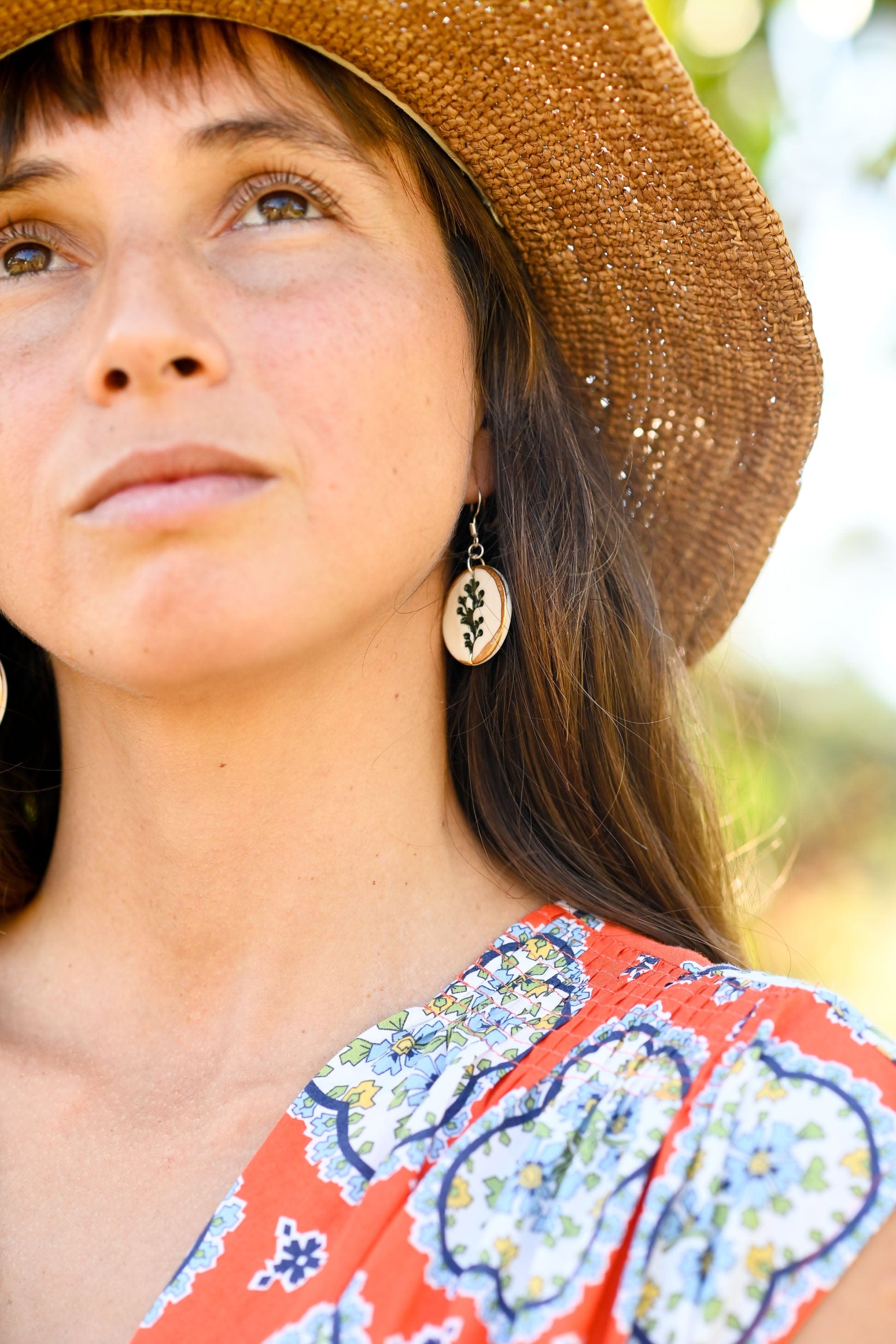Botanical Porcelain Earrings Green Floral