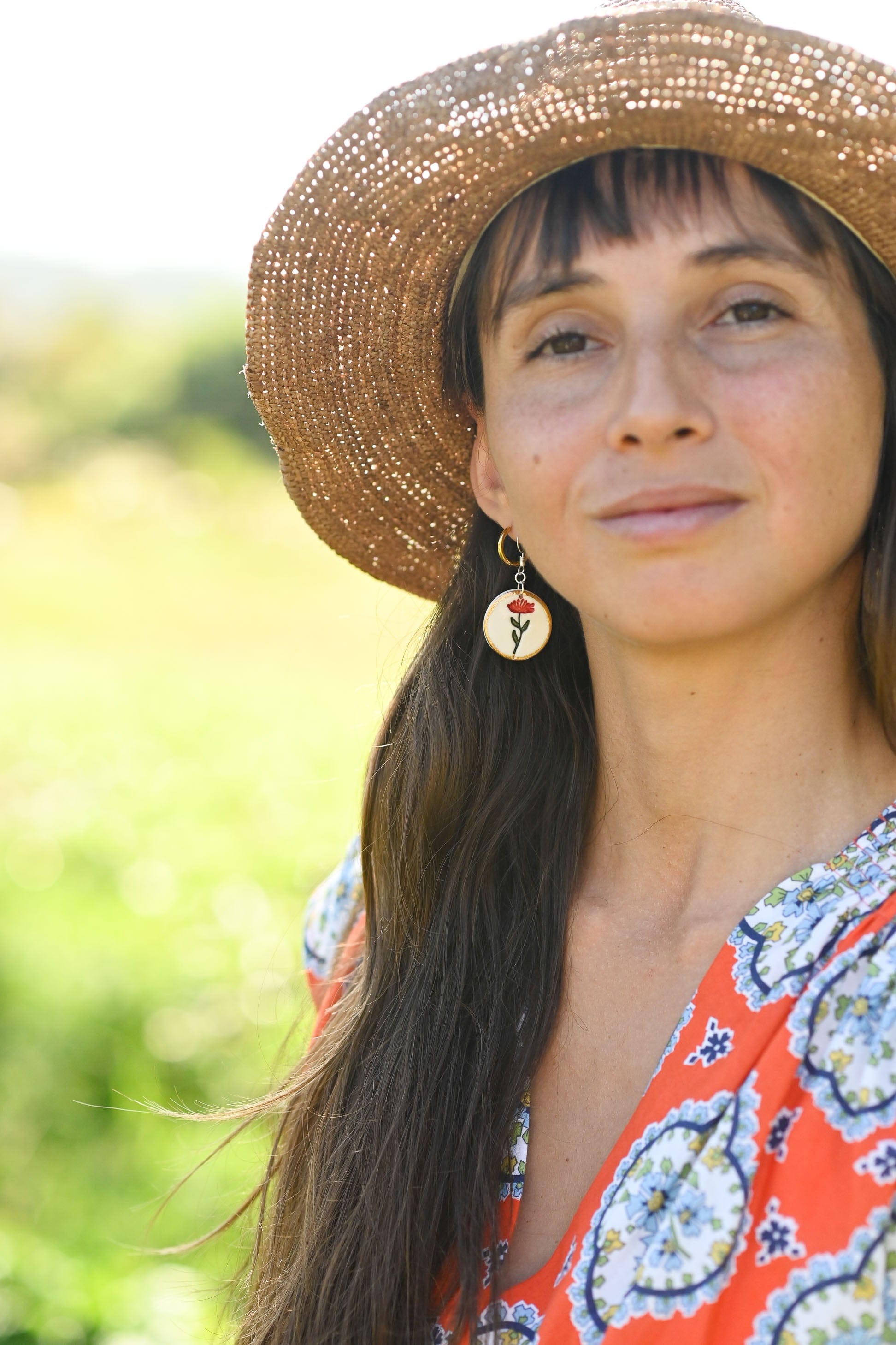 Botanical Porcelain Earrings Red Floral