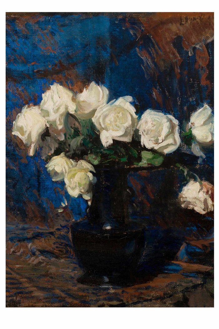 Art print of white roses in a vase