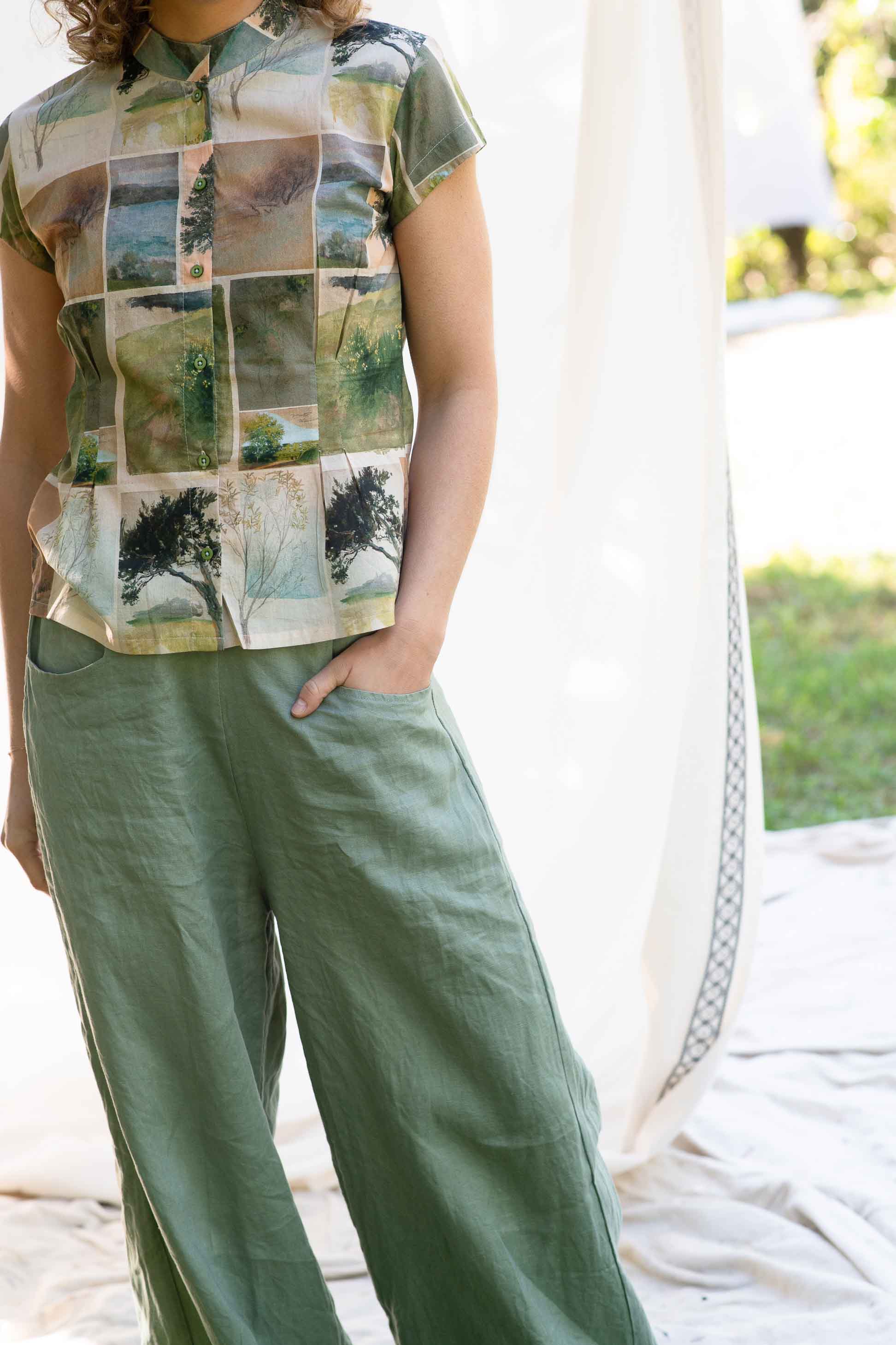 Ollie Linen Wide Leg Pant Mineral Green