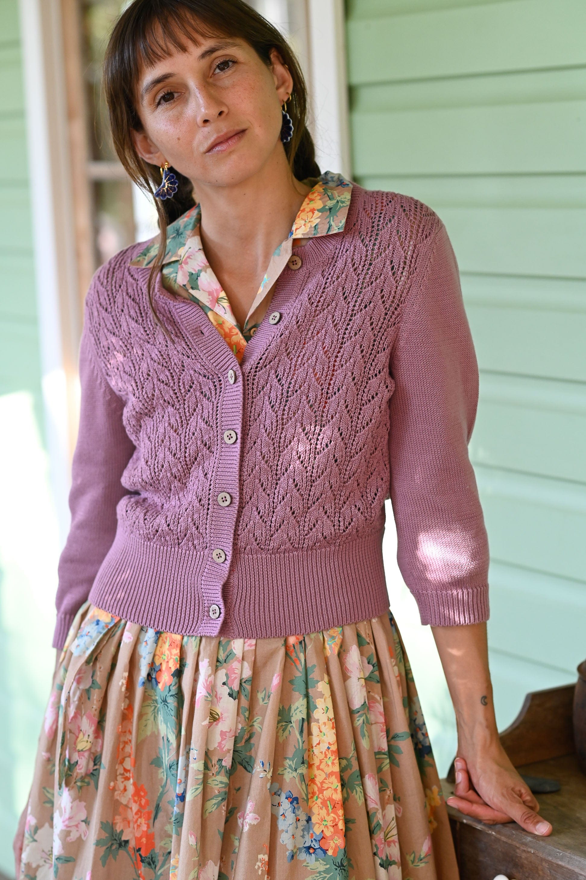 Ava Cotton Cardigan Dusty Orchid