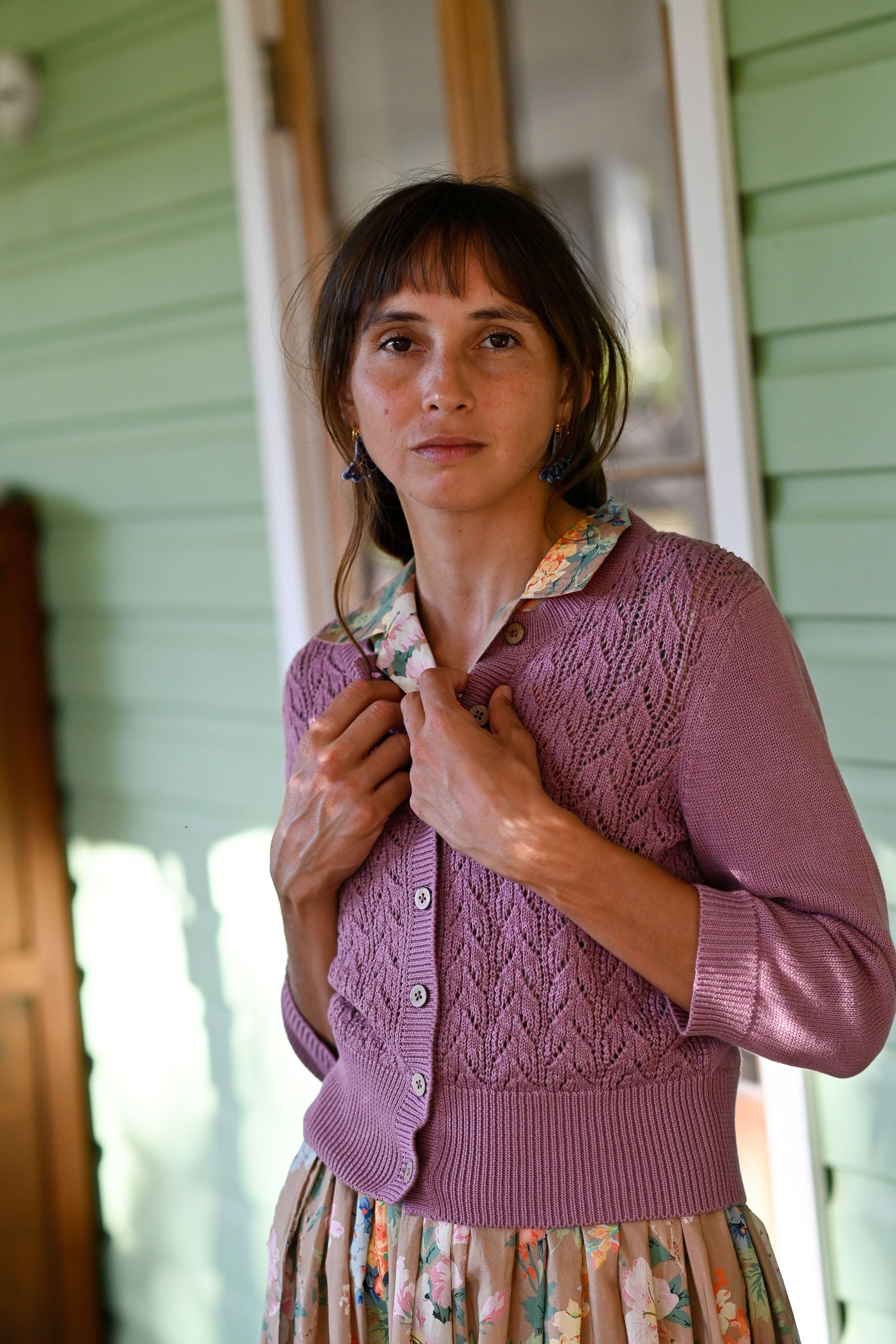 Ava Cotton Cardigan Dusty Orchid