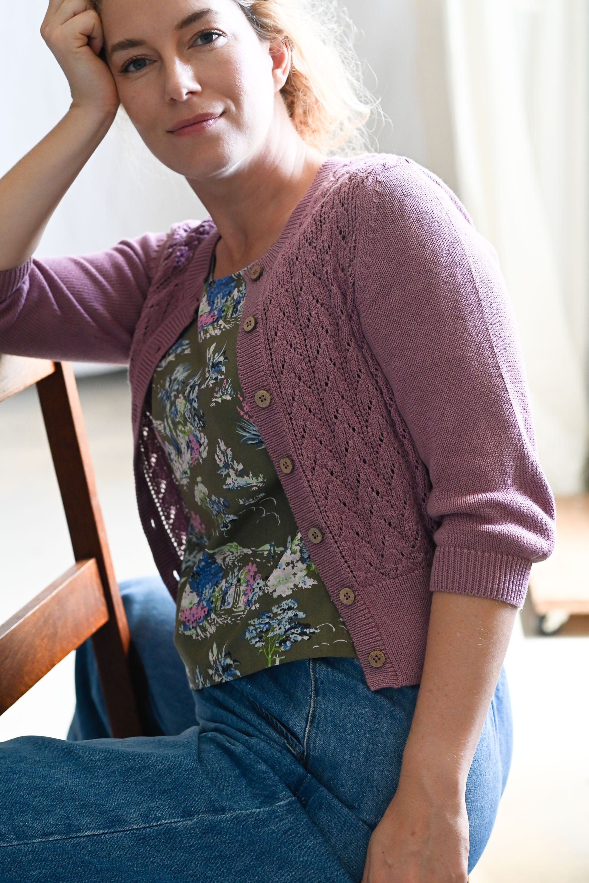 Ava Cotton Cardigan Dusty Orchid