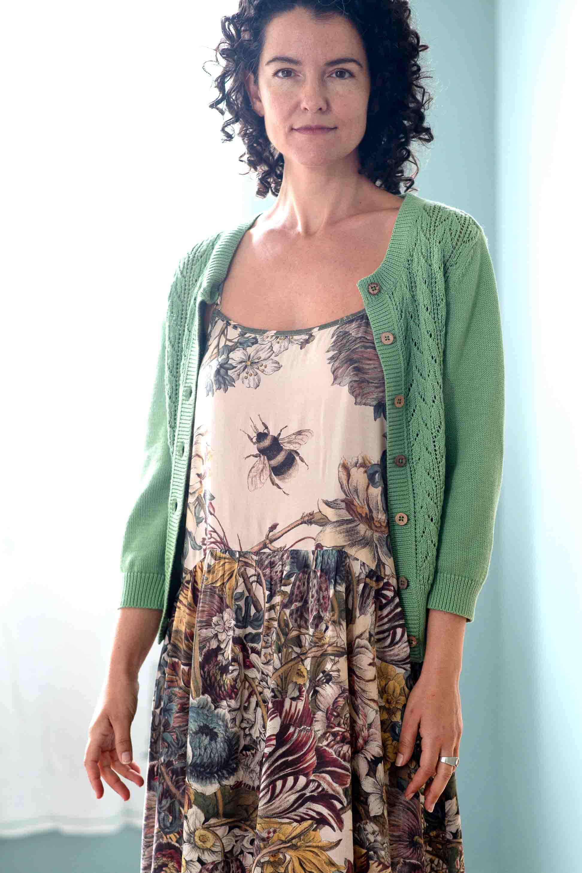 Ava Mineral Green floral slip dress with green cardigan