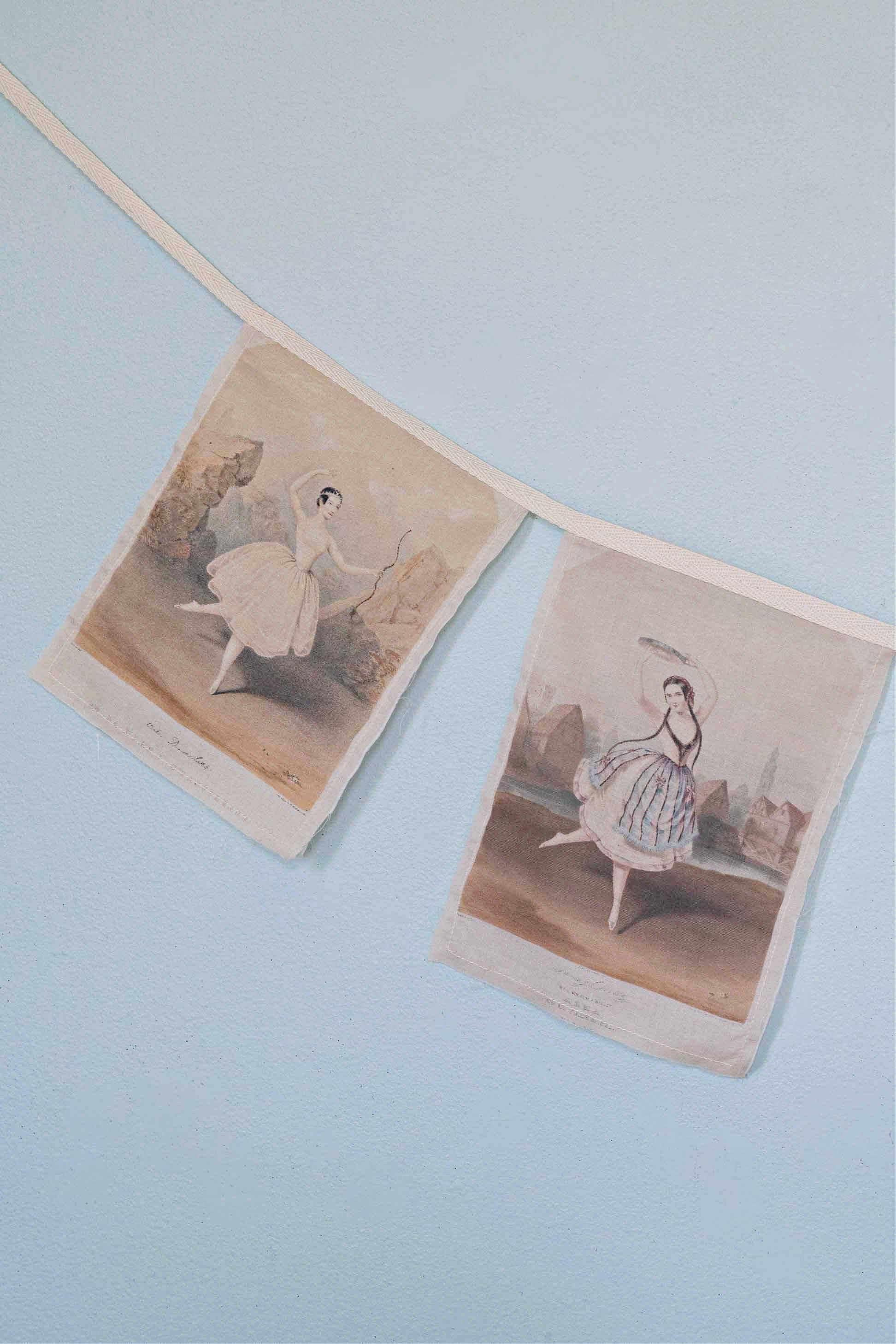 Ballerina garland with vintage watercolor illustrations