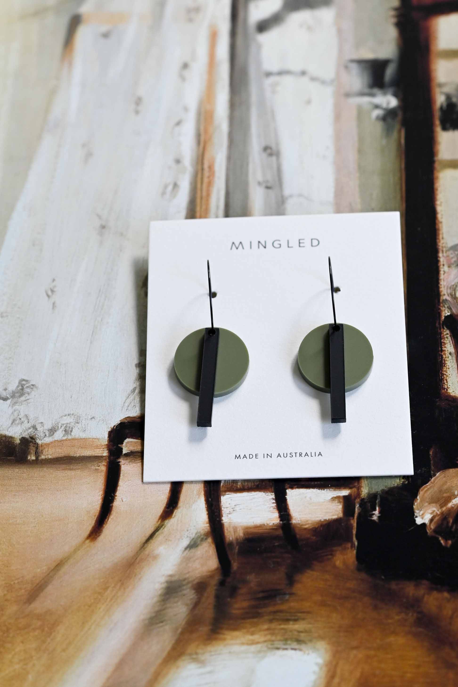 Bar Hoop Earrings Olive