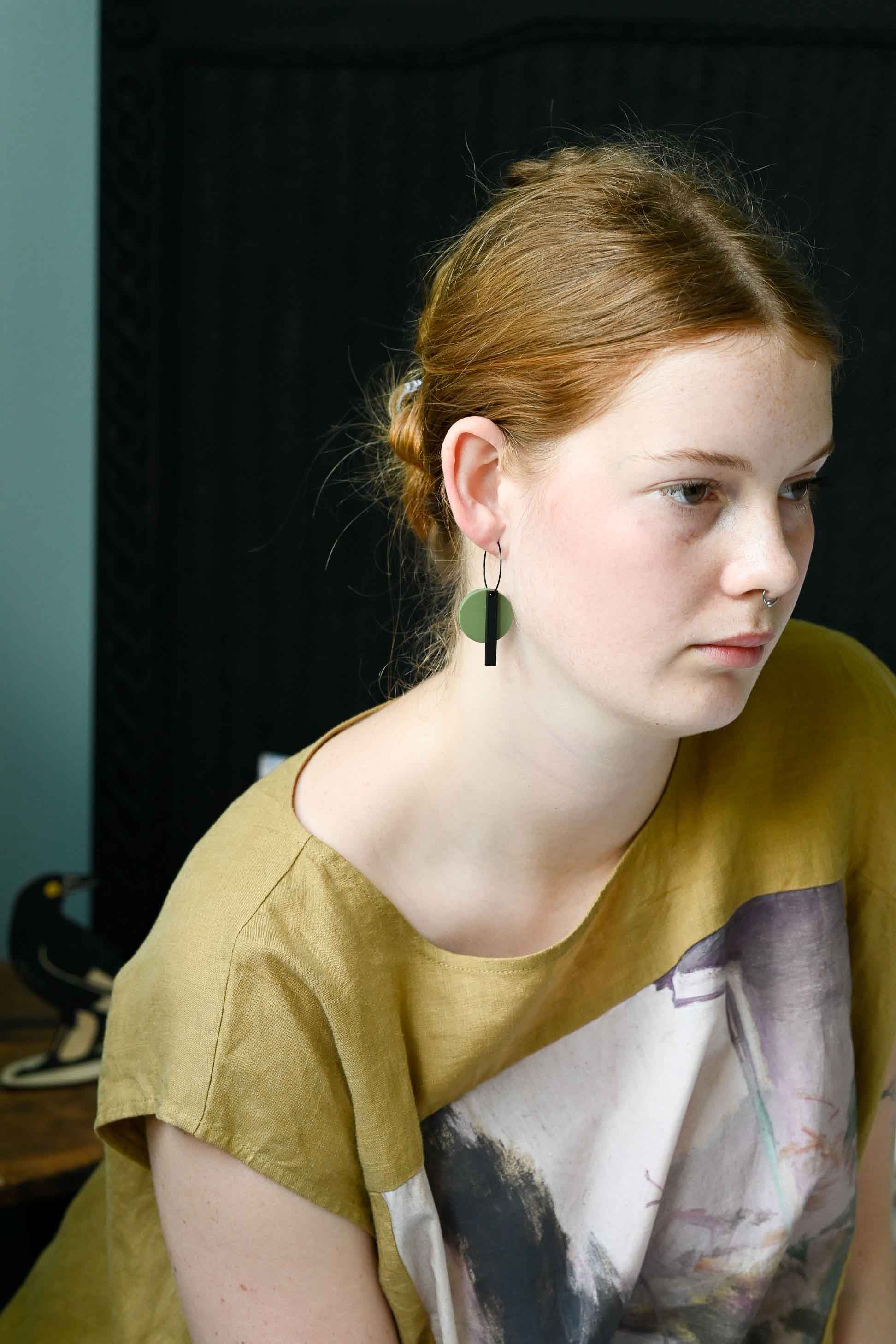Bar Hoop Earrings Olive