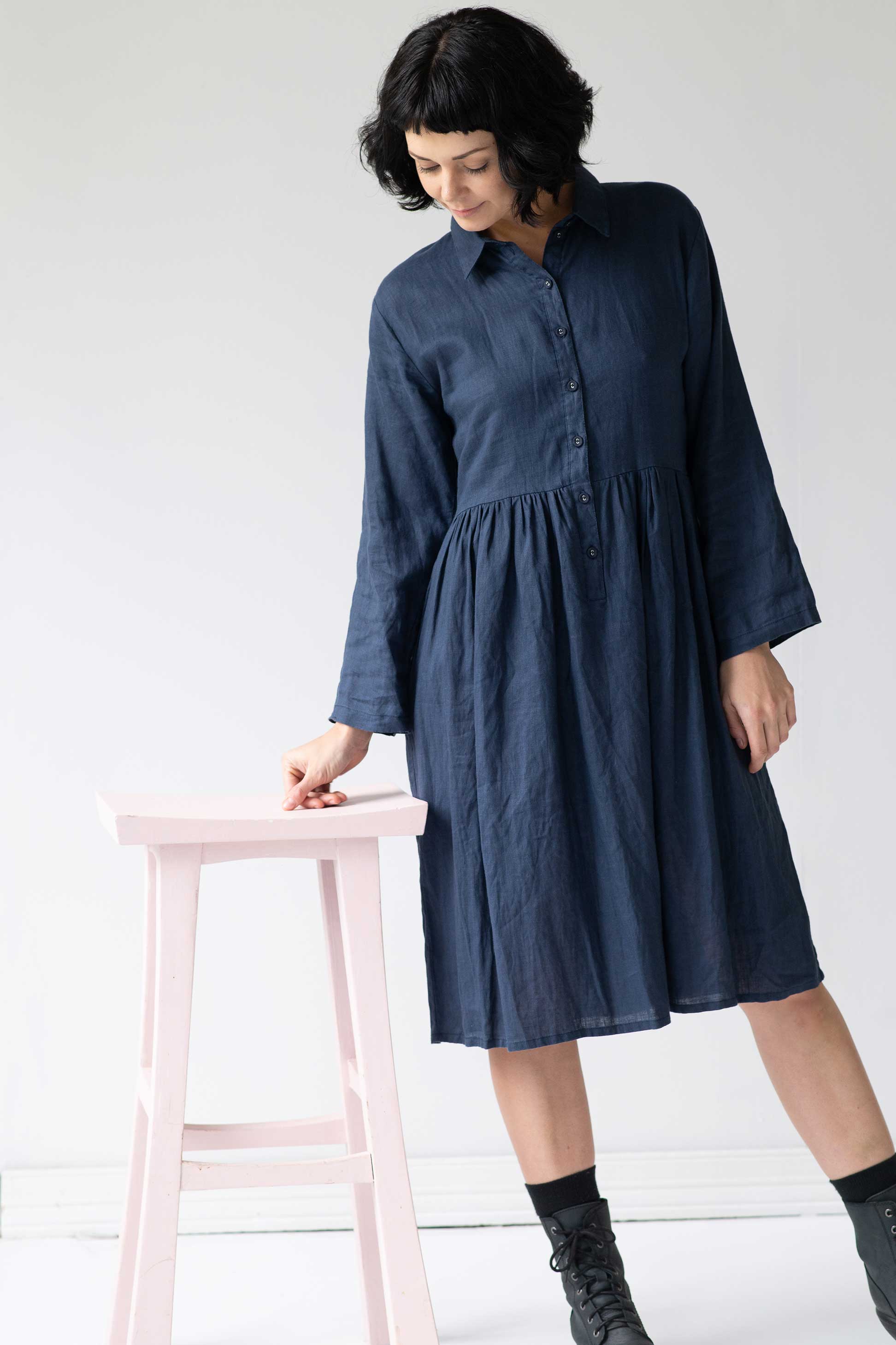 Becky linen dress Prussian Blue