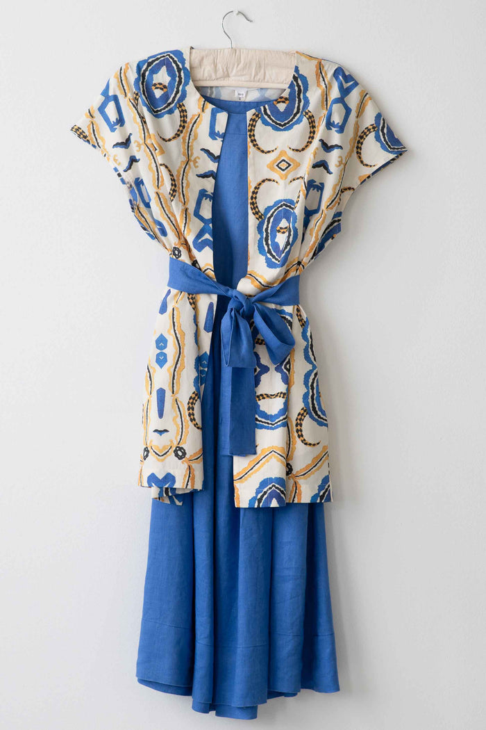 Bianca Blumen Jane Lapis blue dress with patterned jacket