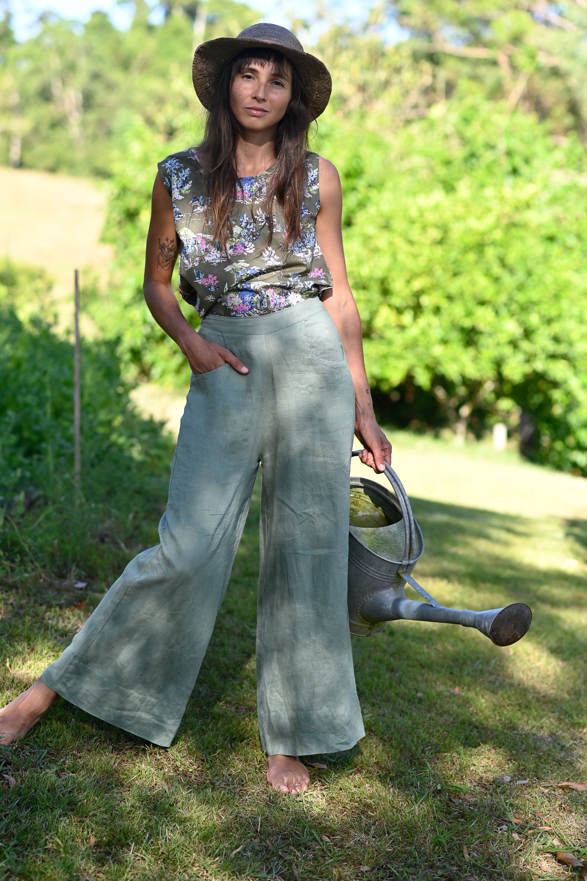 Ollie Linen Wide Leg Pant Mineral Green (Summer)