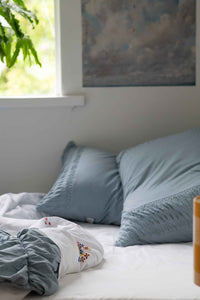 Chambray pillowcase set on bed