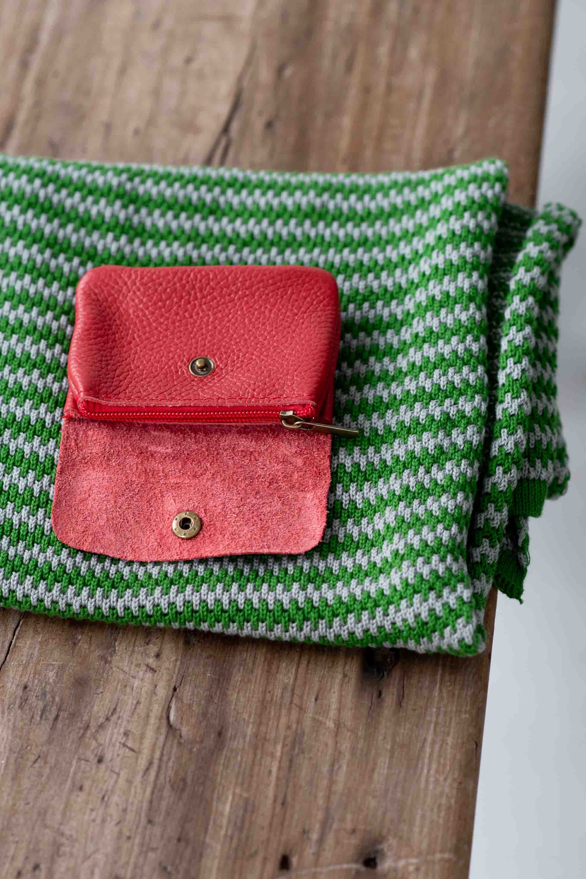 Coral Red Leather Coin Purse