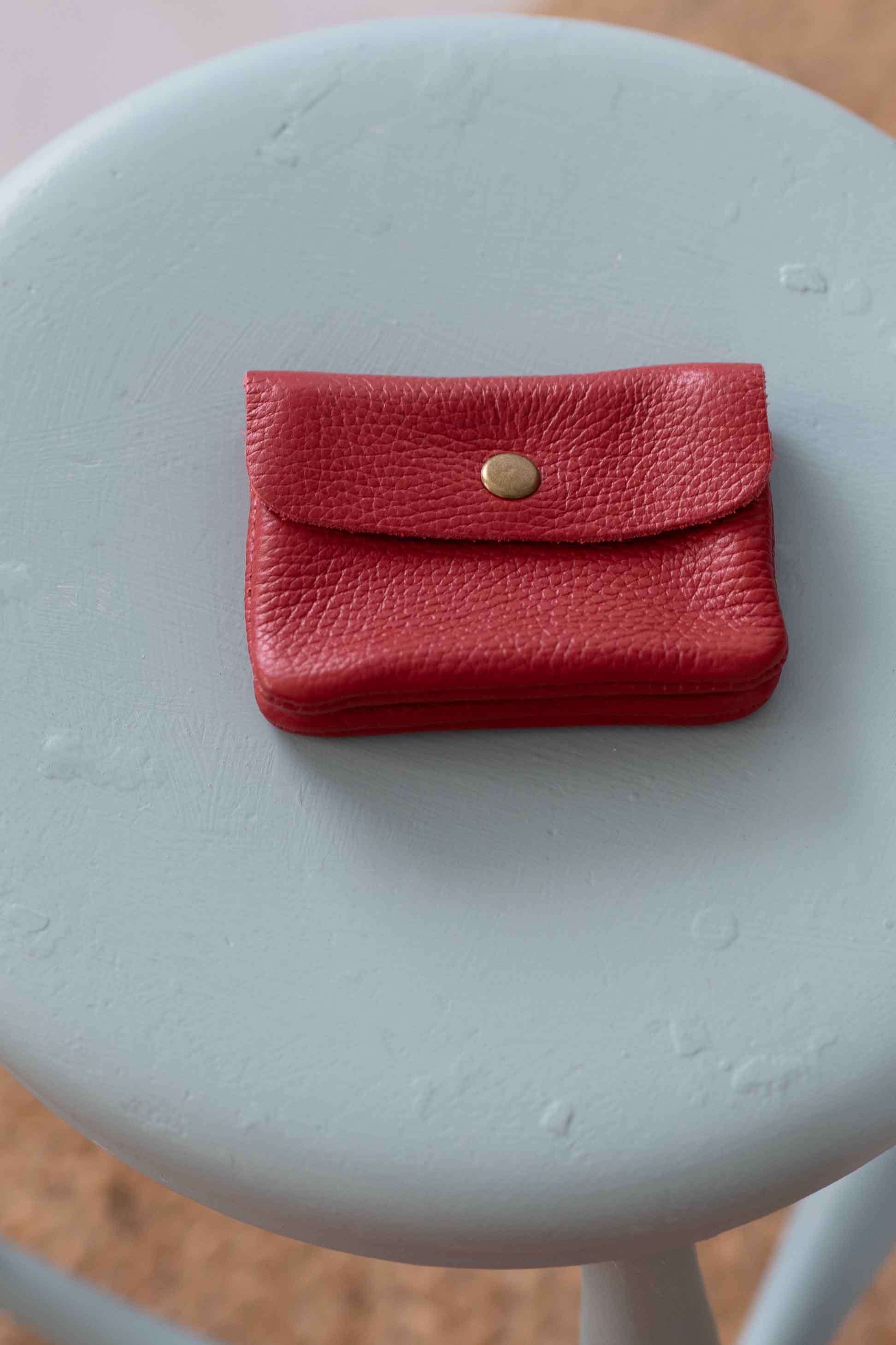 Coral Red Leather Coin Purse