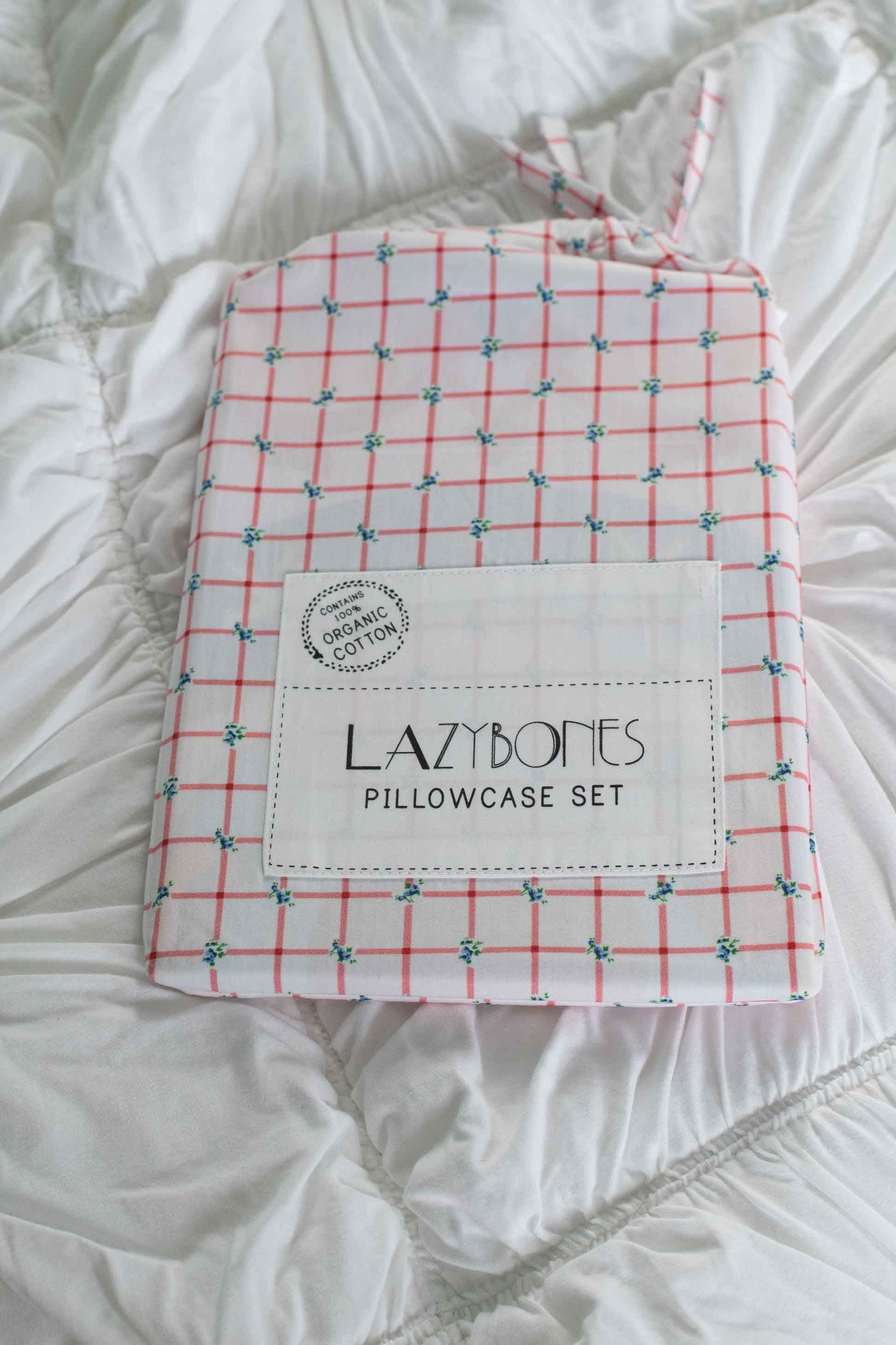 Lazybones pillowcase set on white bedding - DSC4952