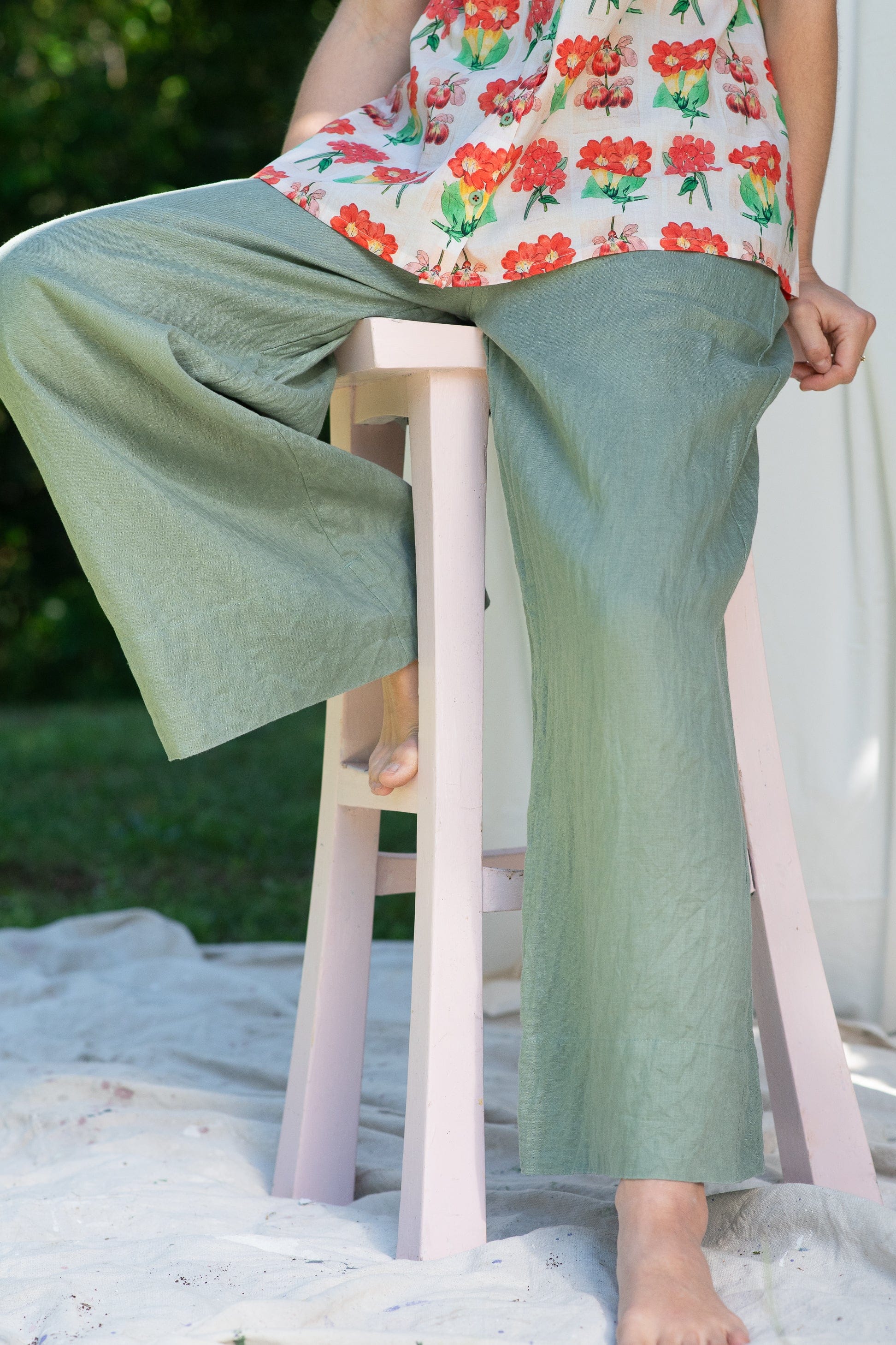 Ollie Linen Wide Leg Pant Mineral Green