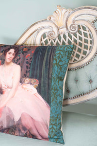 Pillow with woman in pink dress, DSC9520