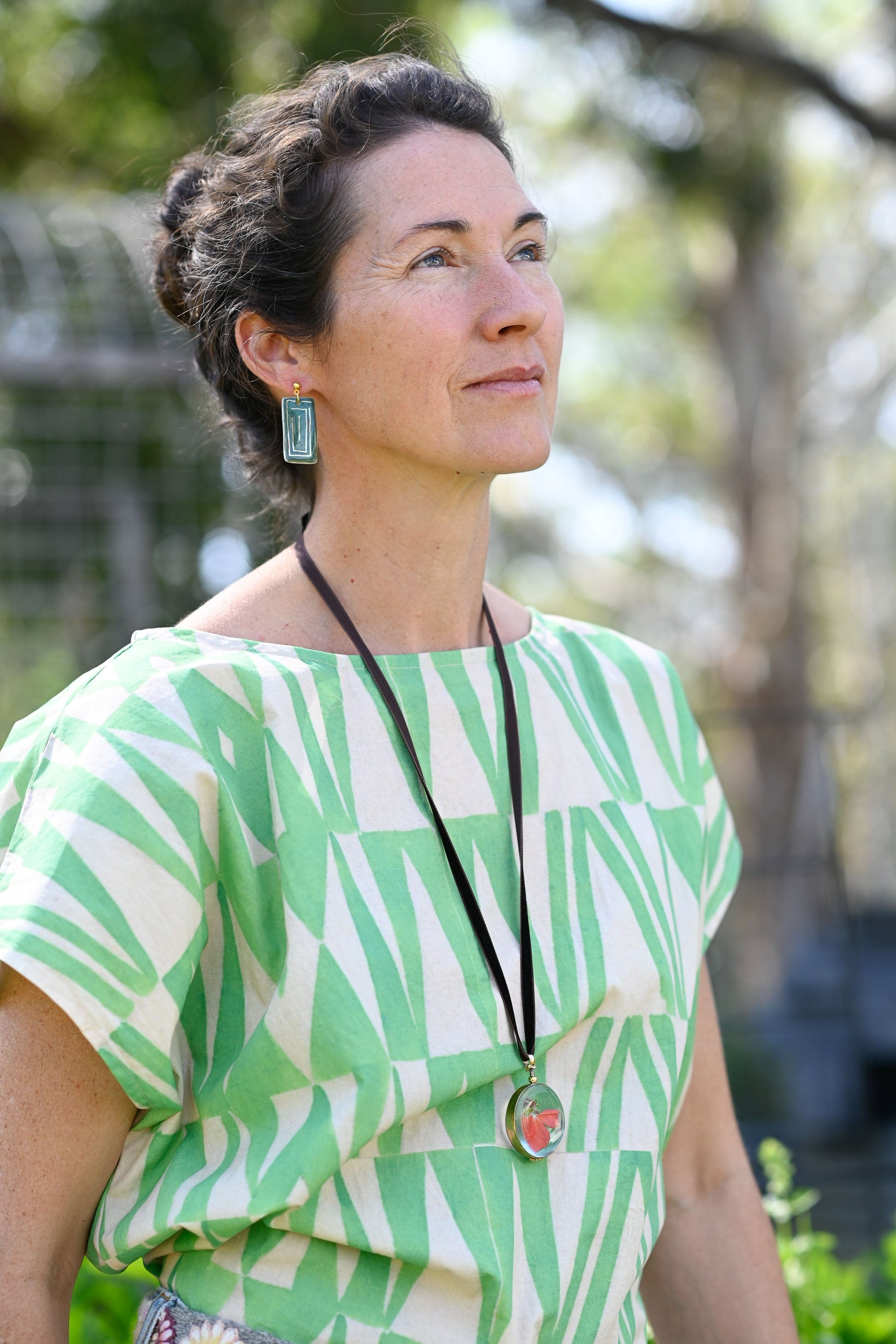 Ceramic Rectangle Earrings Gold Blue Green