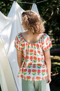 Etta Florabelle Ollie top in Mineral Green with floral print