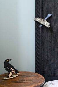 Fairywren and Currawong bird decor on wooden stand