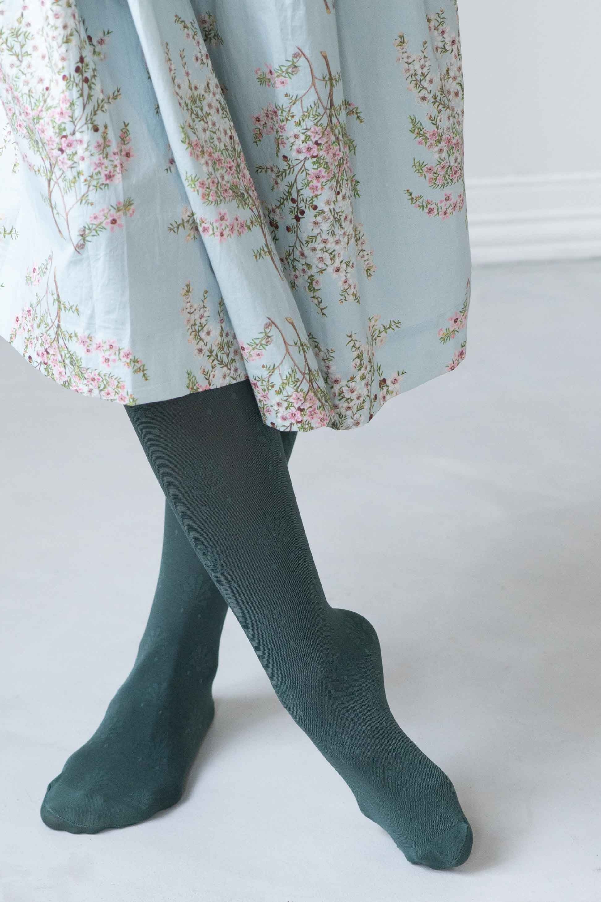 Fleur Teal Cotton Tights