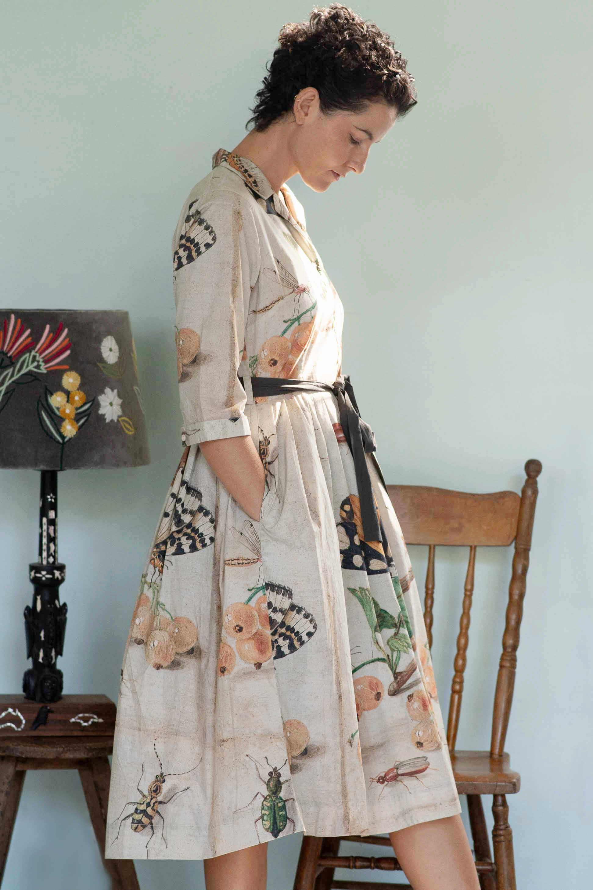 Gianna in insect print dress.