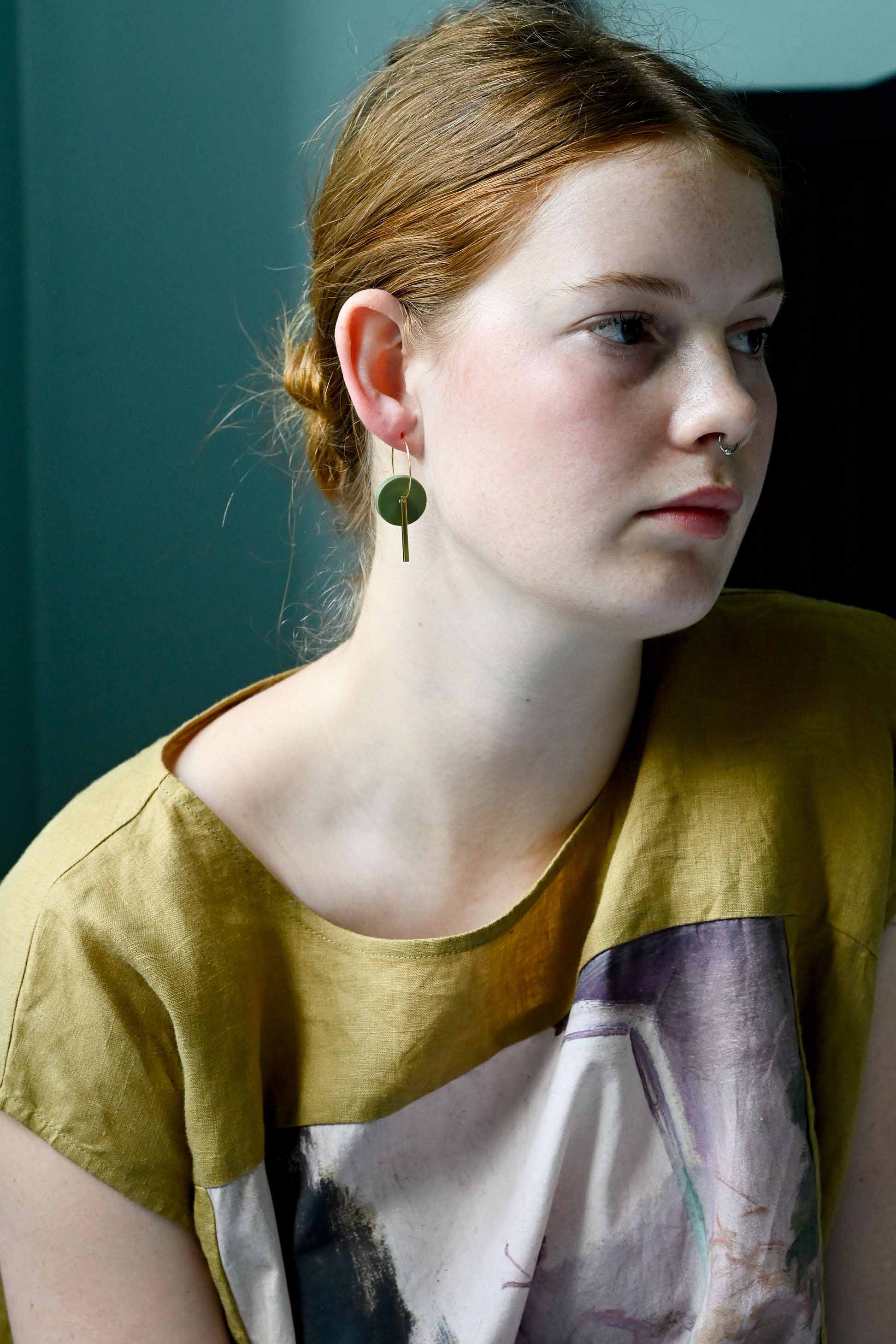Gold Bar Hoop Earrings Olive