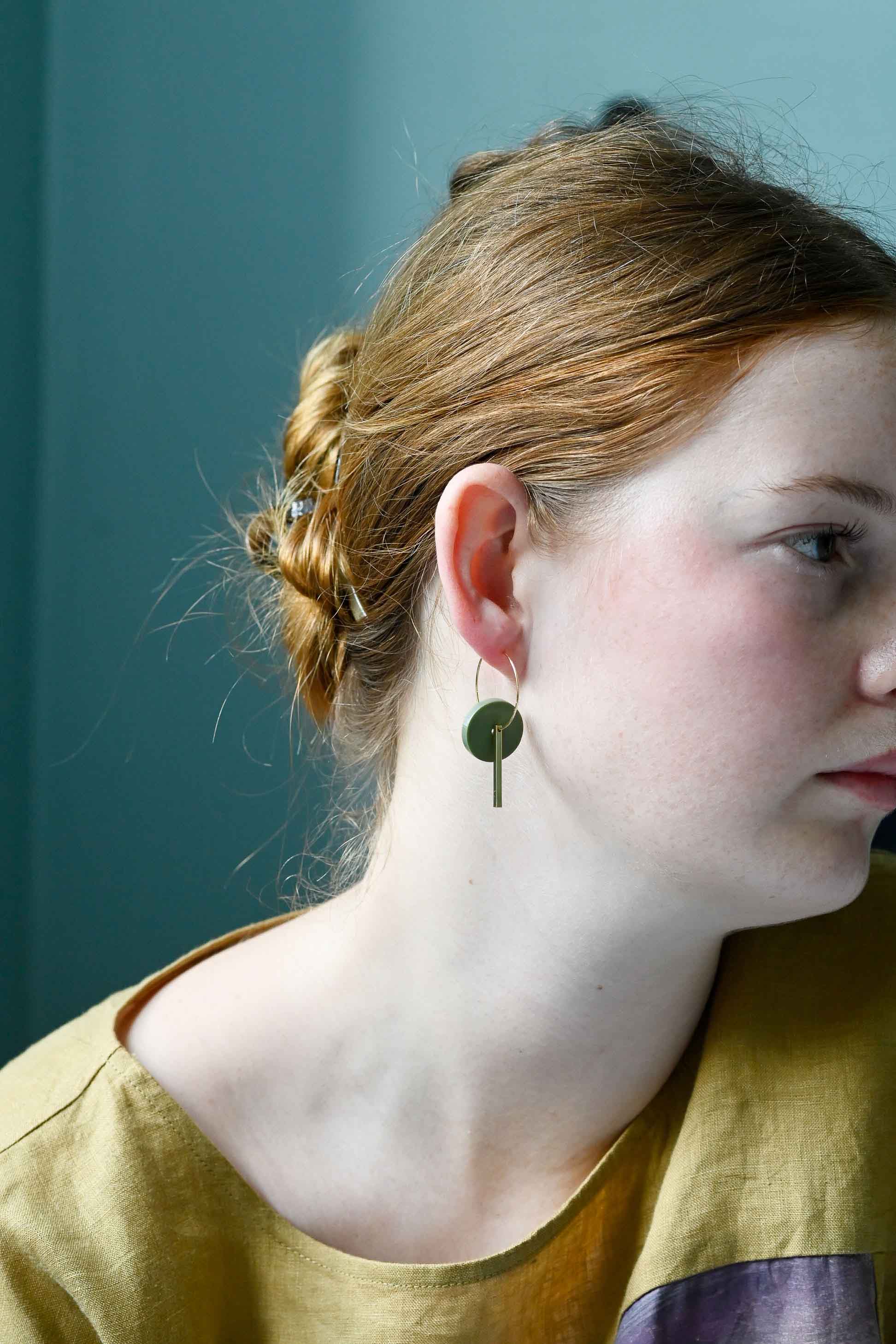 Gold Bar Hoop Earrings Olive