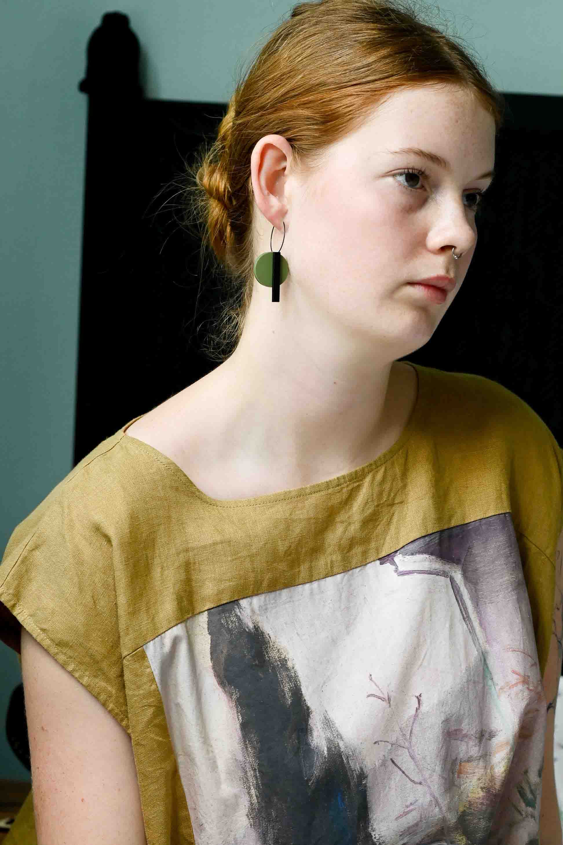 Bar Hoop Earrings Olive