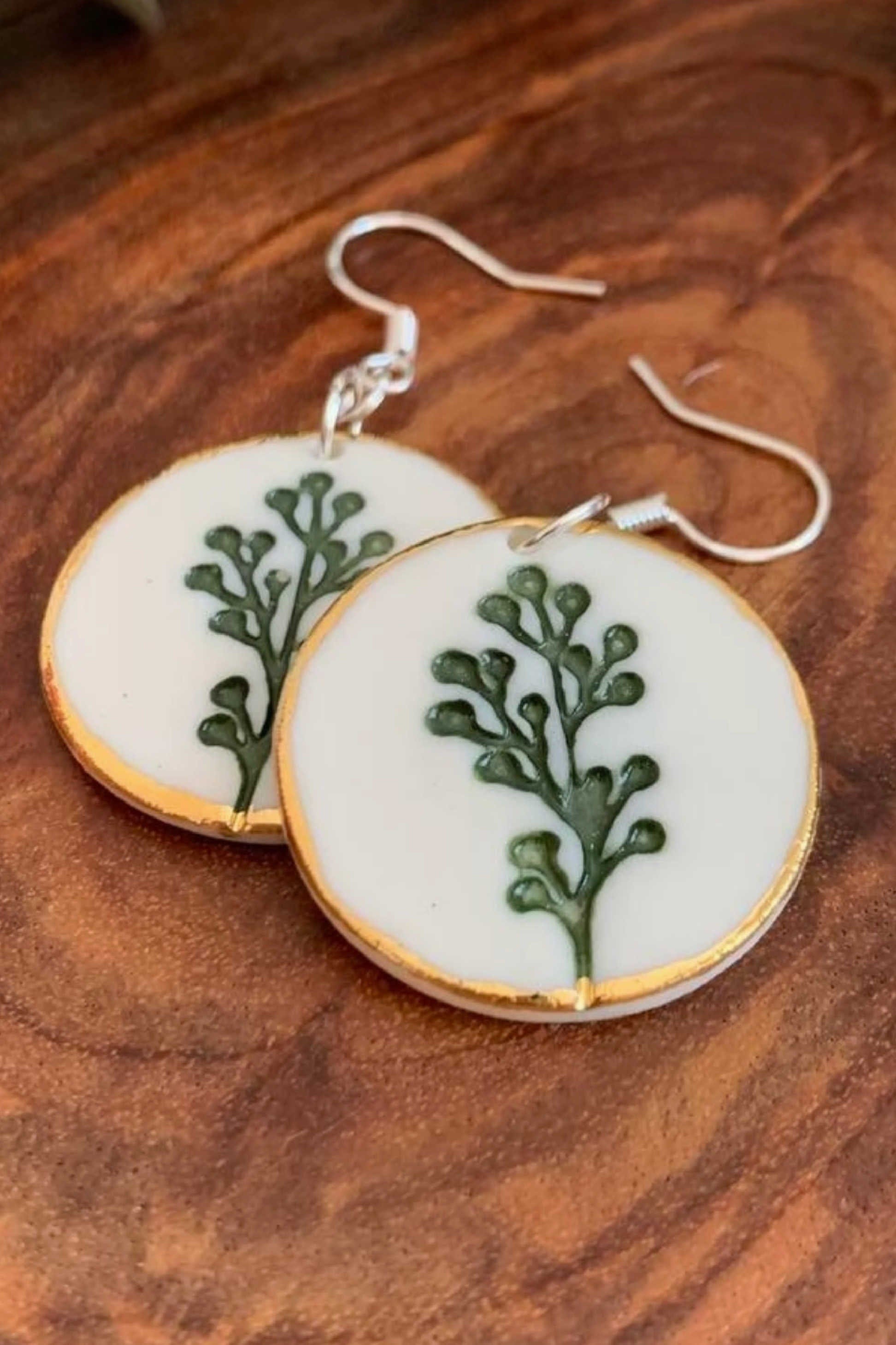 Botanical Porcelain Earrings Green Floral