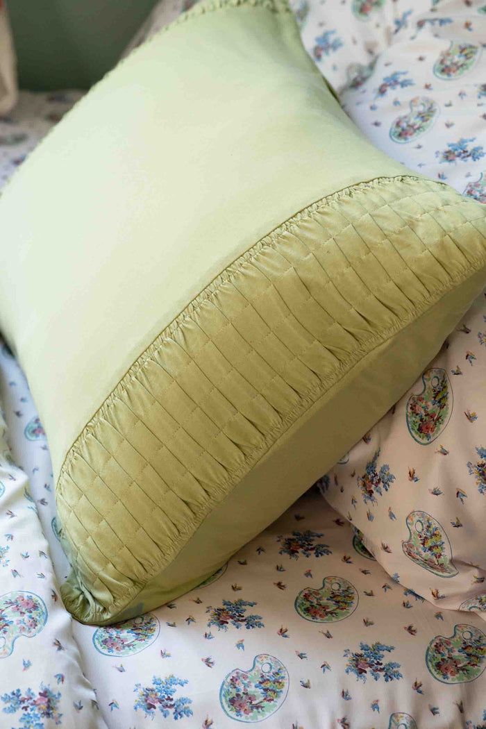 Green tea rosette pillowcase detail