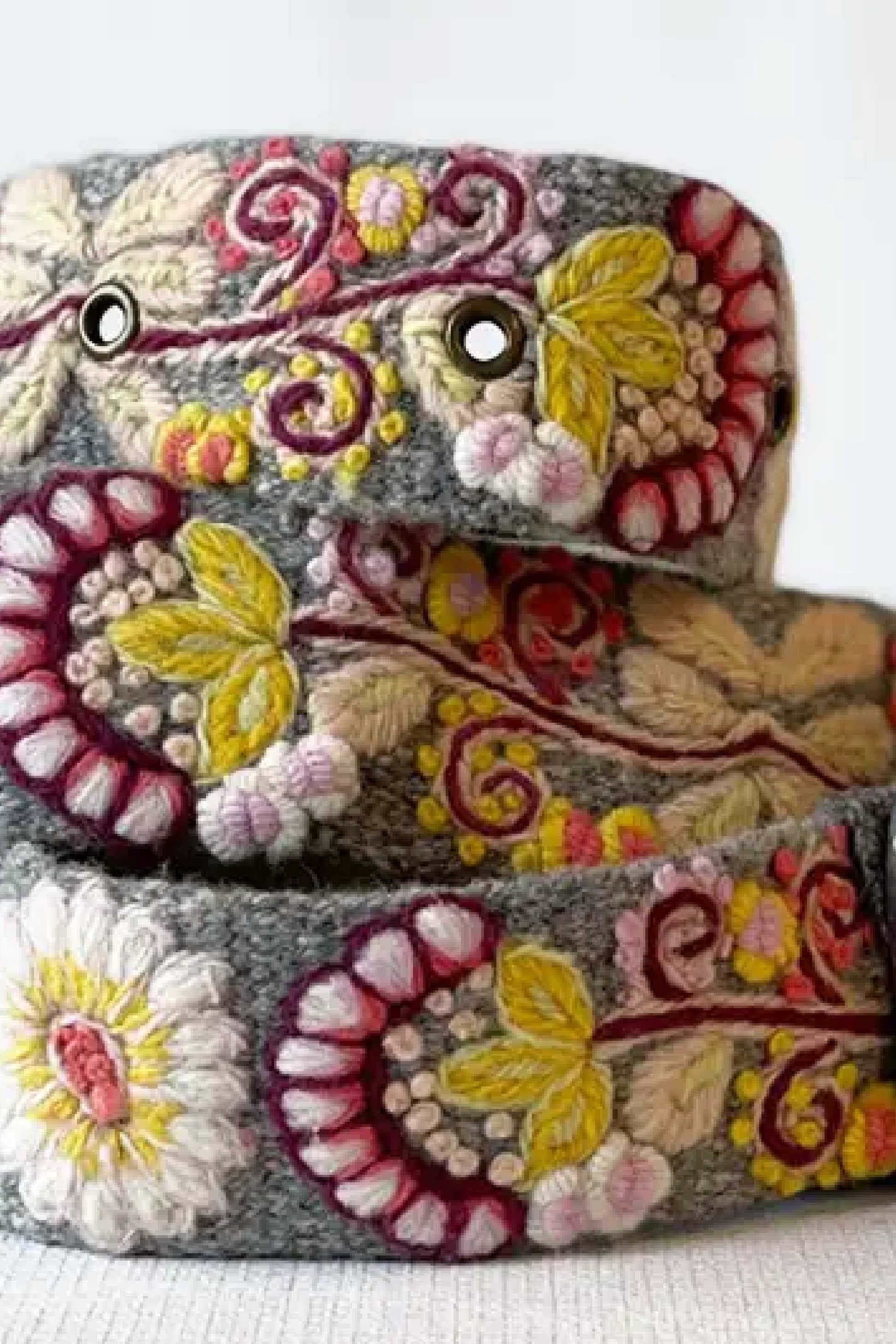 Heather Grey Floral Woven Wool Belt