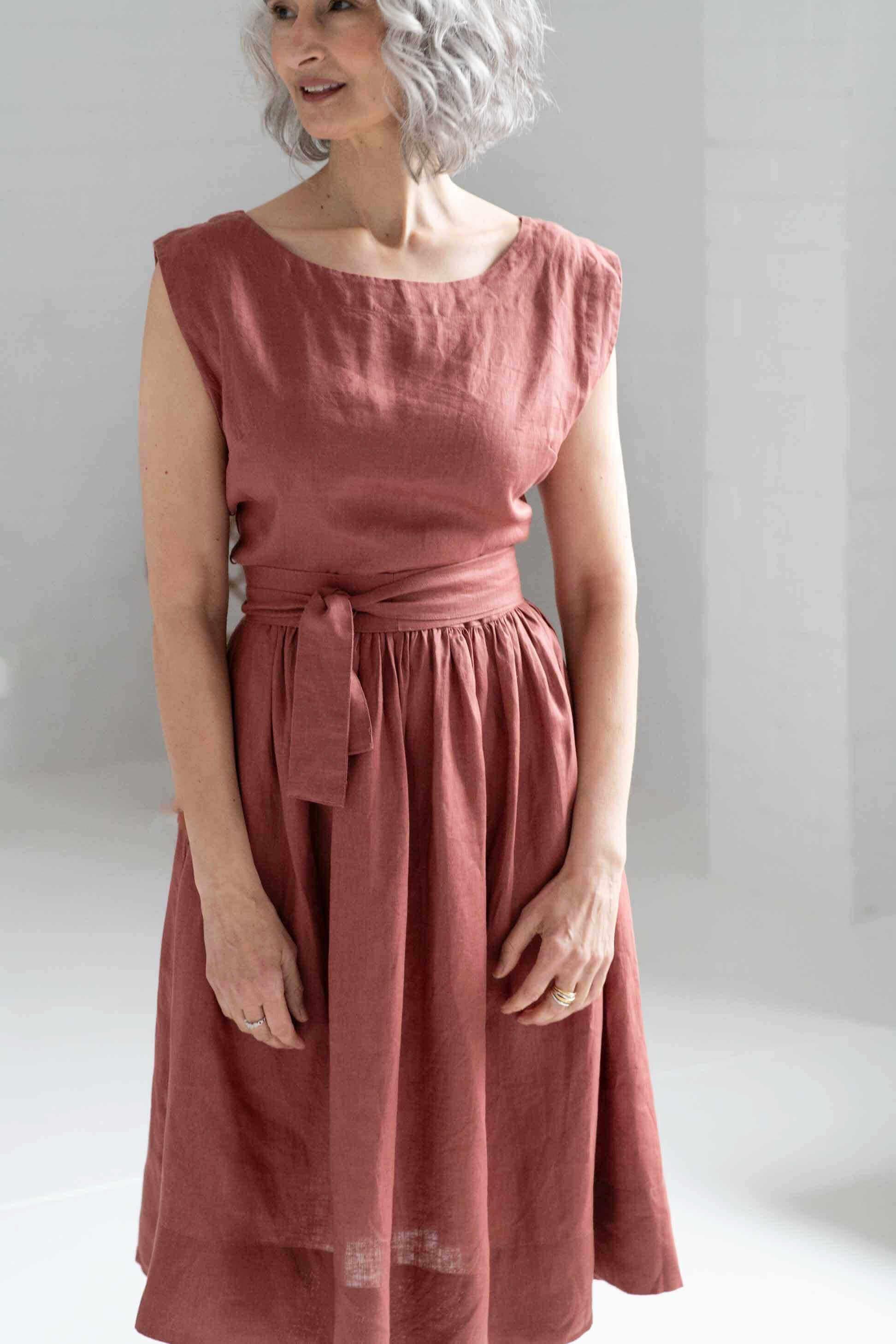 Copper Jane Dress in French Linen with Pockets
