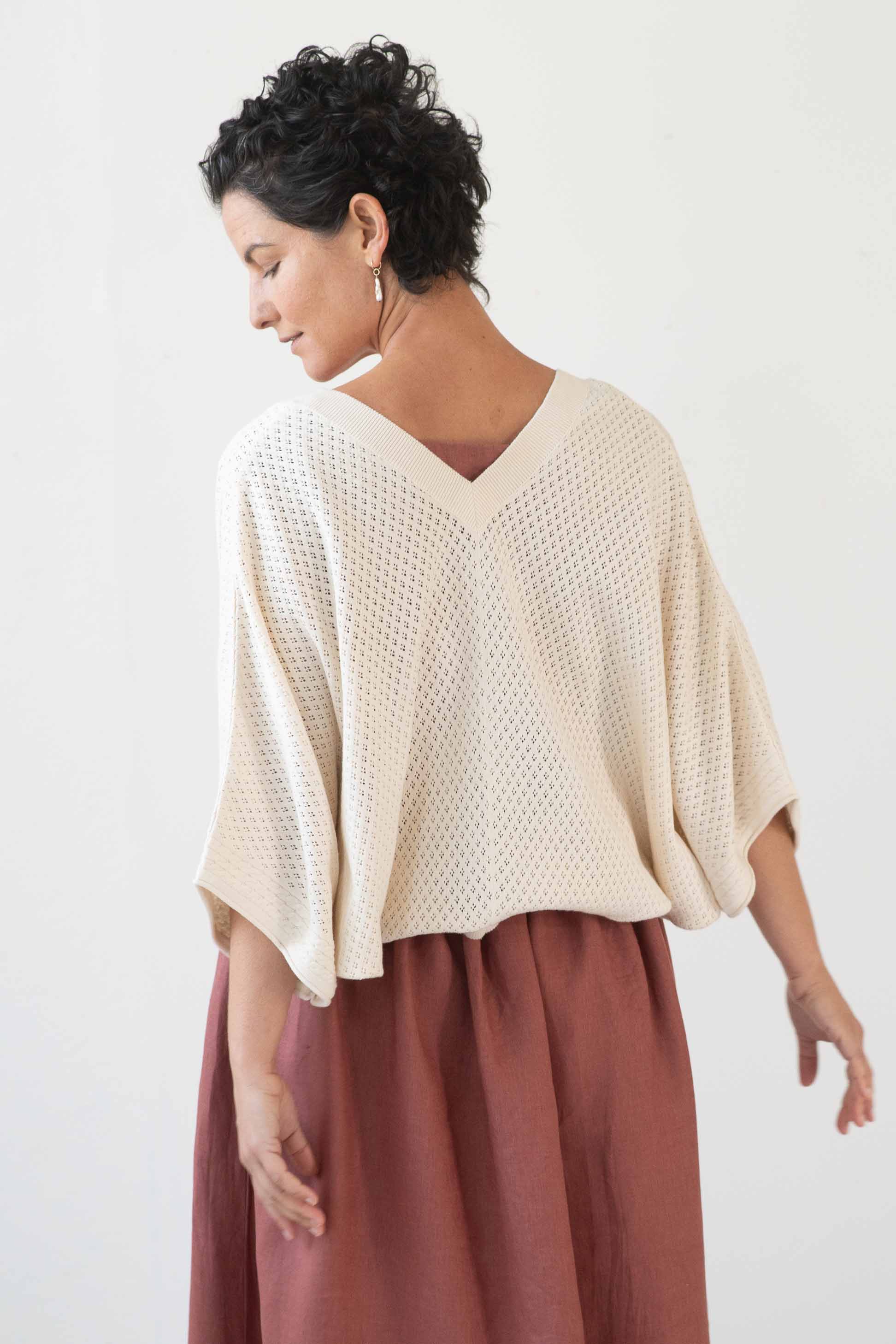 JillyShrugJaneCopper sweater in cream and rust skirt