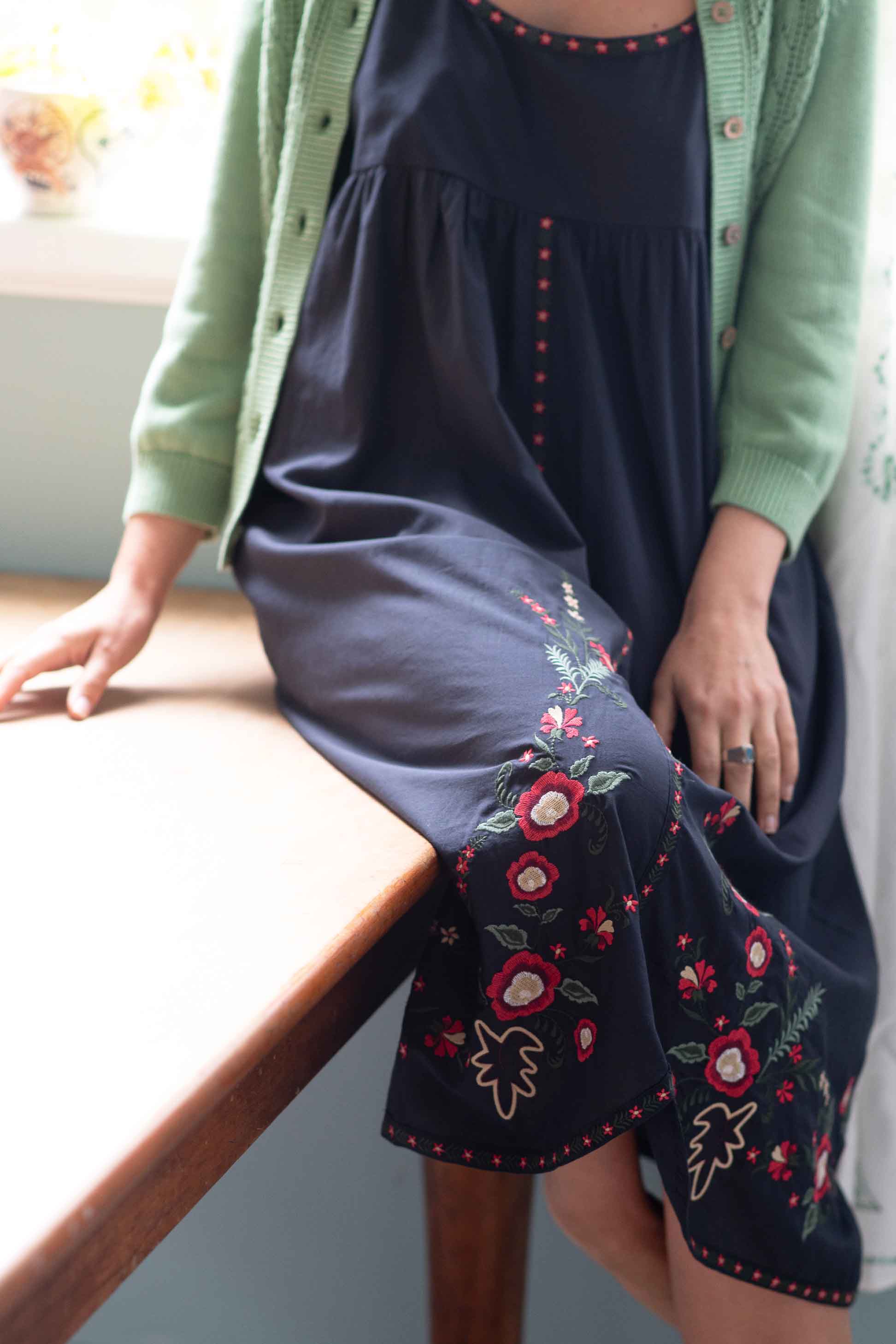 Ava Mineral Green floral embroidered dress