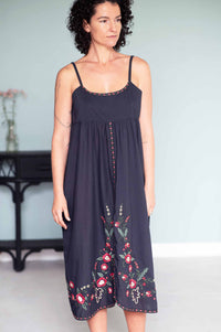 Juliet in charcoal floral embroidered dress