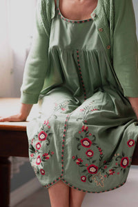 Juliet Mineral Green dress with floral embroidery