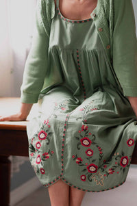 Juliet Mineral Green dress with floral embroidery