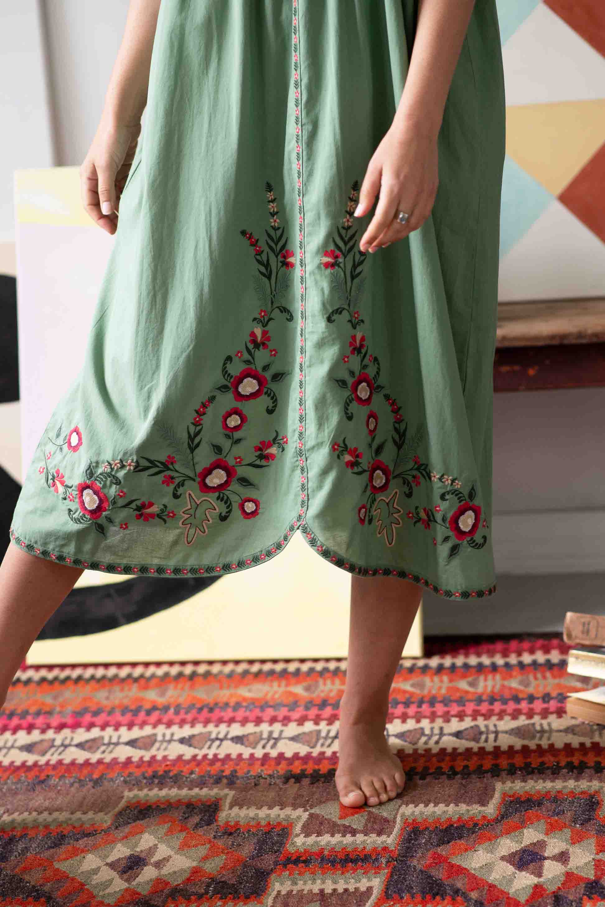 Juliet Mineral Green embroidered dress