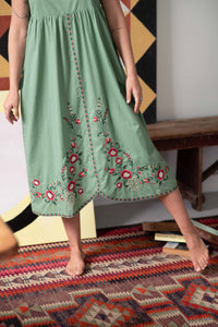 Juliet Mineral Green Embroidered Dress