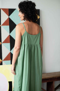 Juliet Mineral Green dress on a woman, DSC1886