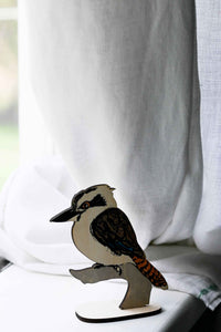 Wooden Kookaburra figurine on stand