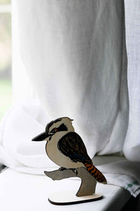 Wooden Kookaburra figurine on stand