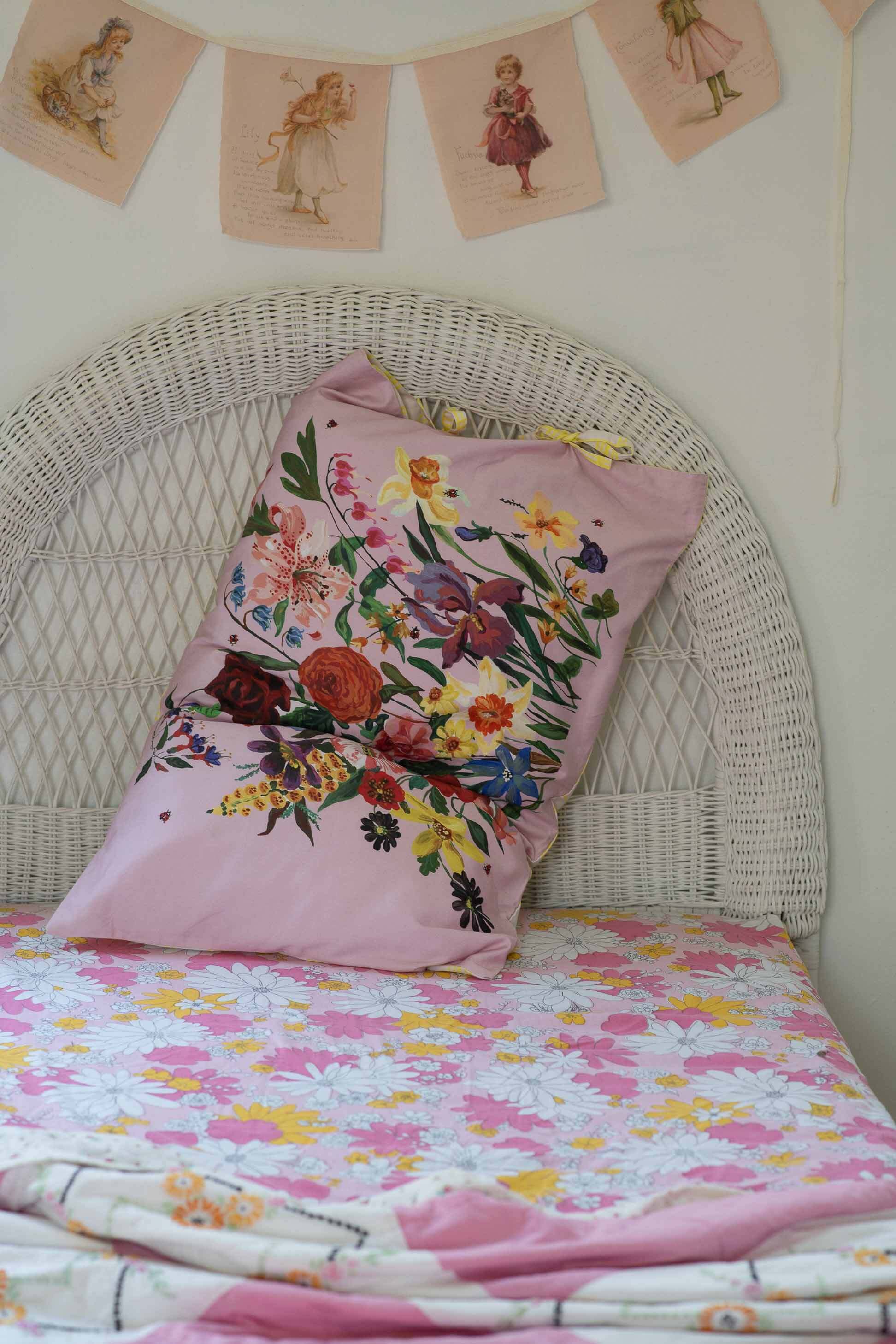 Rainbow Floral Pink pillowcase set *organic cotton