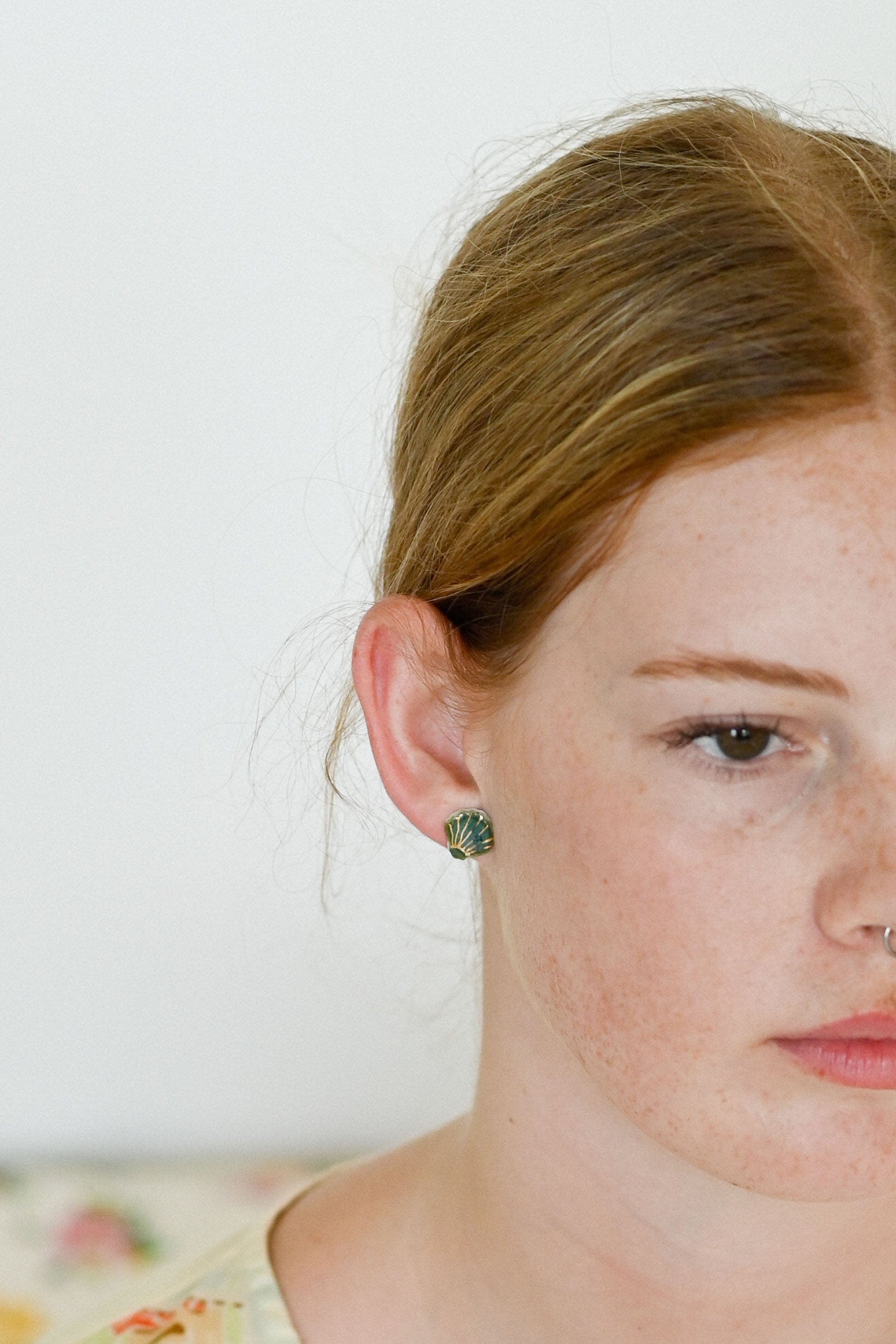 Maris Sea Shell Porcelain Earrings Blue Green