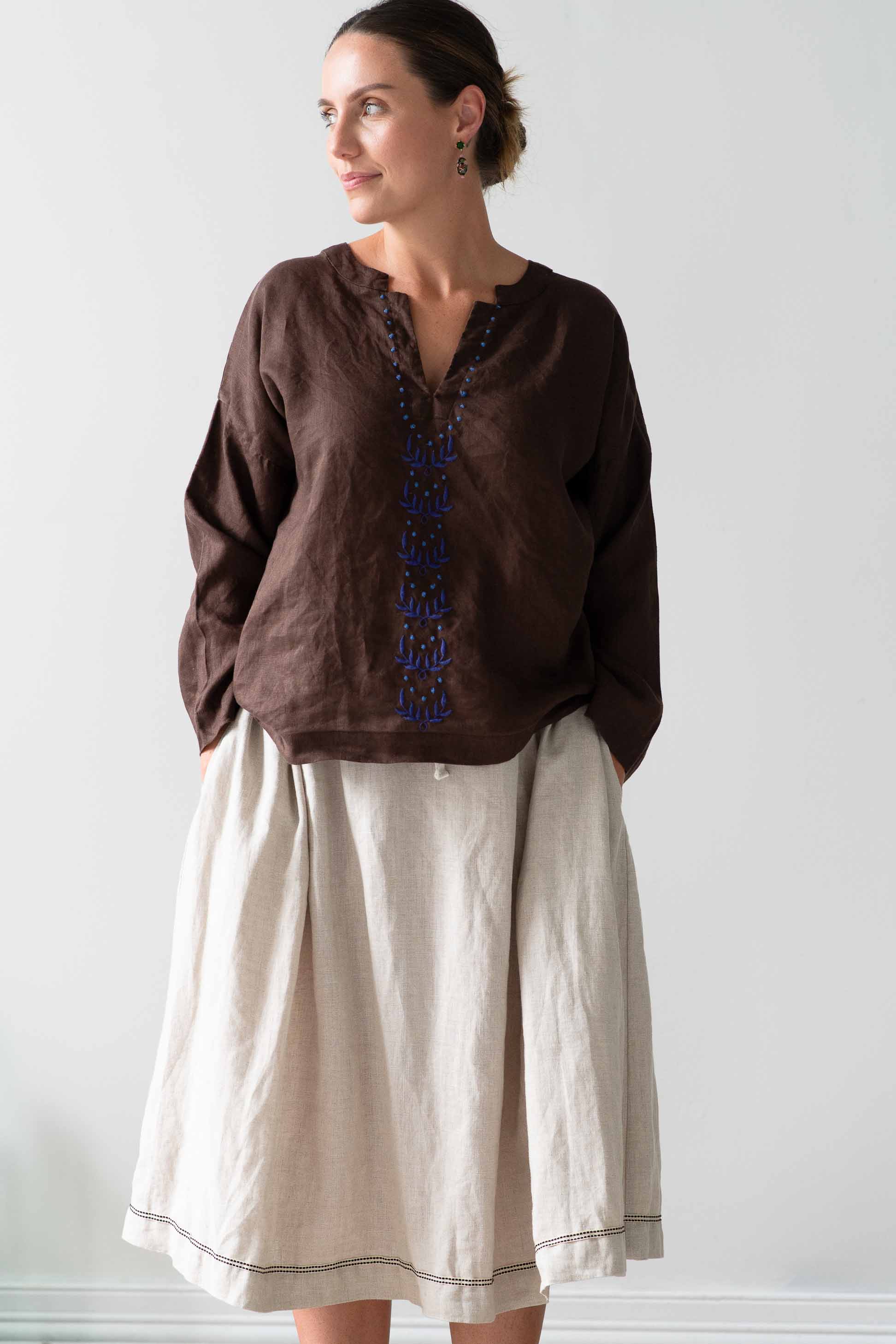 Marli Chicory Fion Skirt with brown top